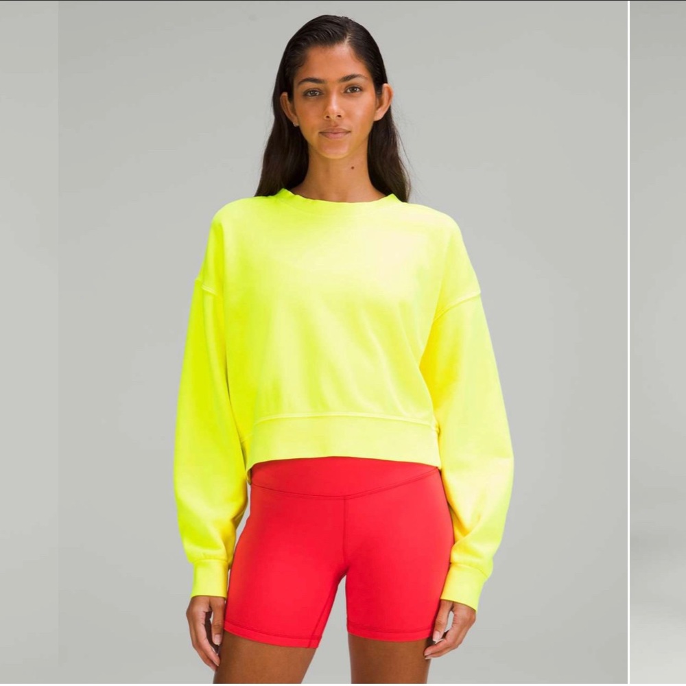 Lululemon Perfectly Oversized Cropped Crew Neon Garment Dye Highlight Yellow 4 - Picture 5 of 15